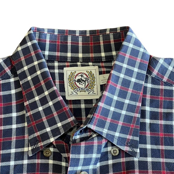 Cinch Other - Cinch Button Down Shirt Long Sleeve Blue Red White Plaid Cowboy Rodeo Size Large